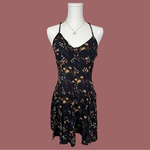 American Eagle Outfitters Black and Gold Asymmetrical Ruffled Sundress